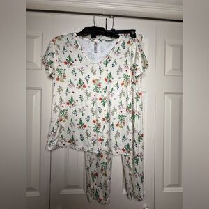 Flora Nikrooz Womens Elsa Printed 2-Piece Pajama Set Antique Ivory White